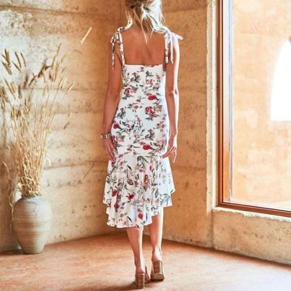 Two Sisters The Label Priscilia Floral Dress Square Neck White Pink SZ 10 - Picture 3 of 6